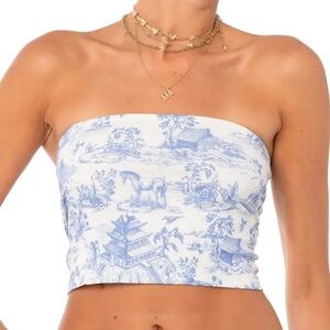 Edikted Blue and White Patterned Tube Top